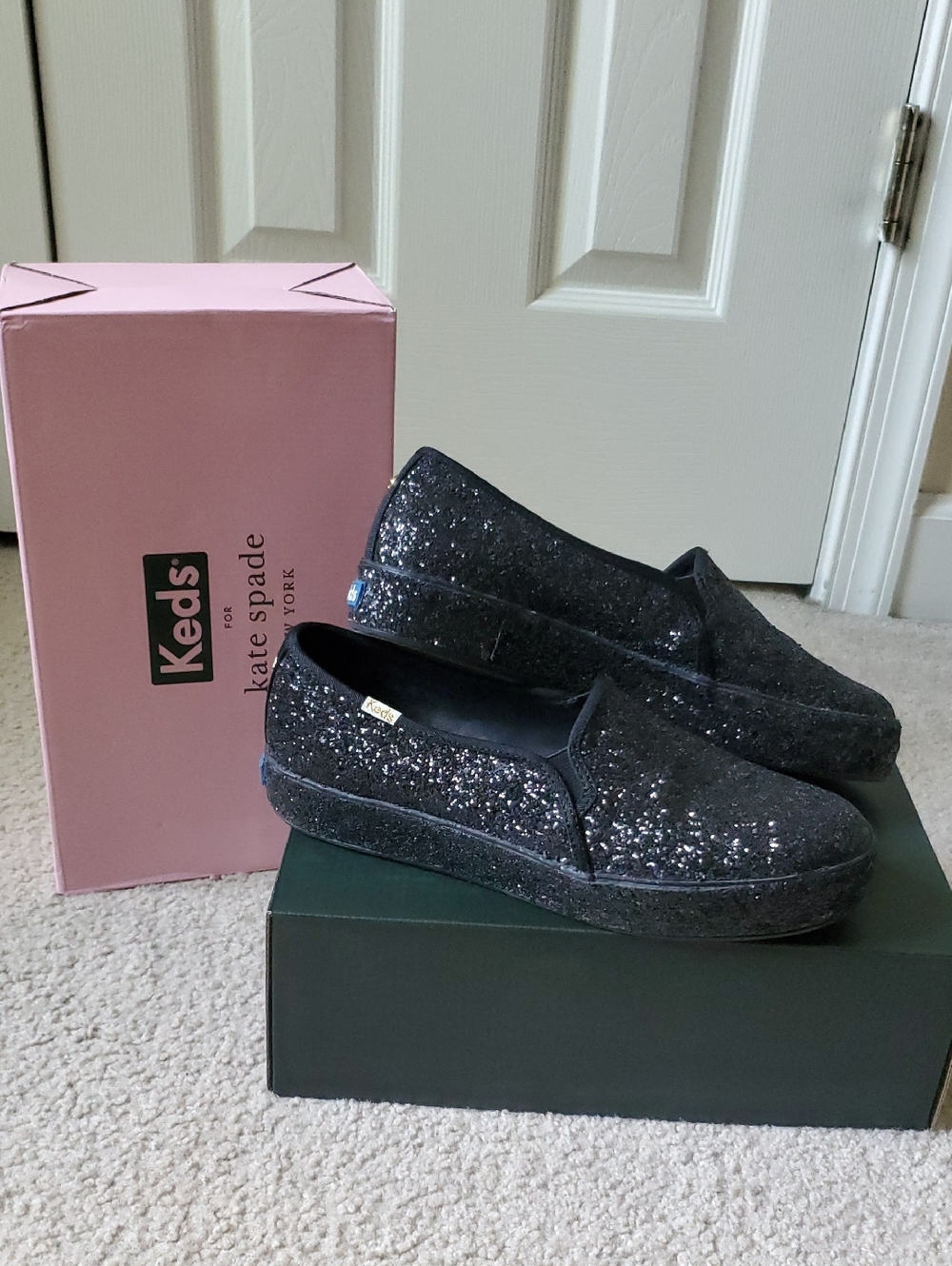 Keds Kate Spade Black Glitter Slip Ons Size 10